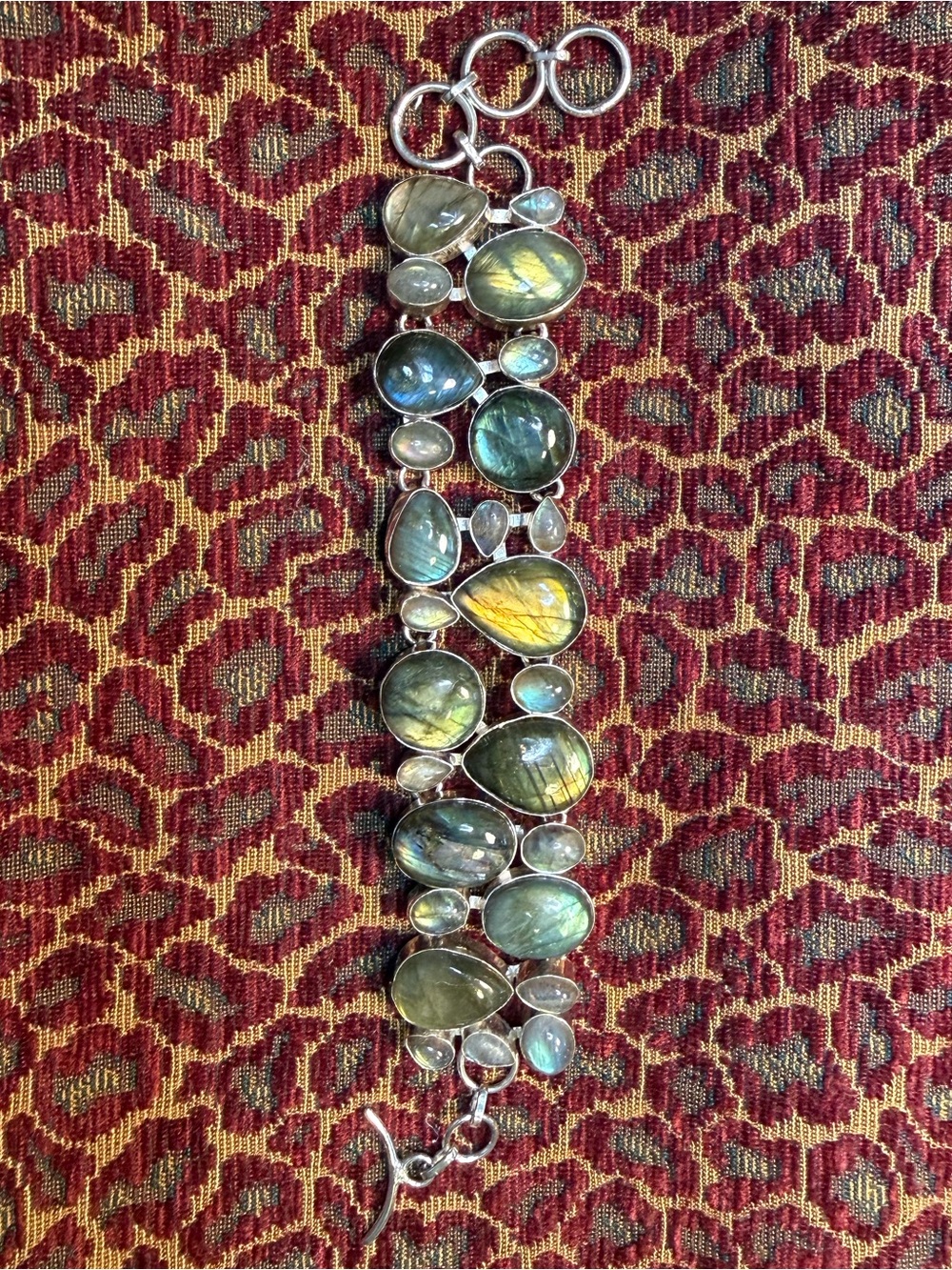 Artisan Labradorite Statement Bracelet - Blue-Green with Gold Flash
